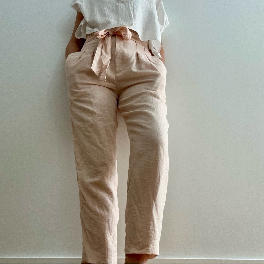 Club Monaco Womens Paper Bag High Waist Tapered  Pleated Pants Pink-2